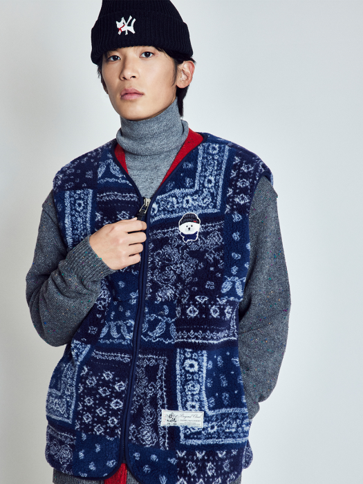 PAISLEY FUR WAPPEN VEST NAVY