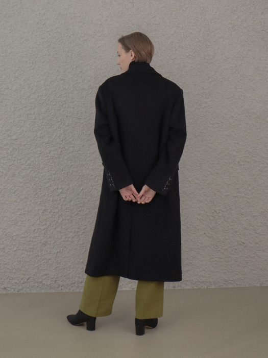 Wool Collar Sleeve Point Long Coat_Black
