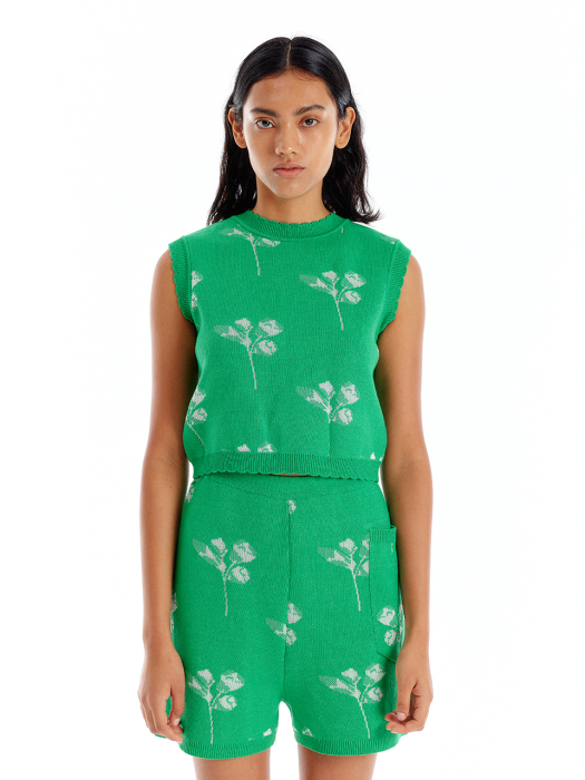 ULORA Jacquard Knit Vest - Green