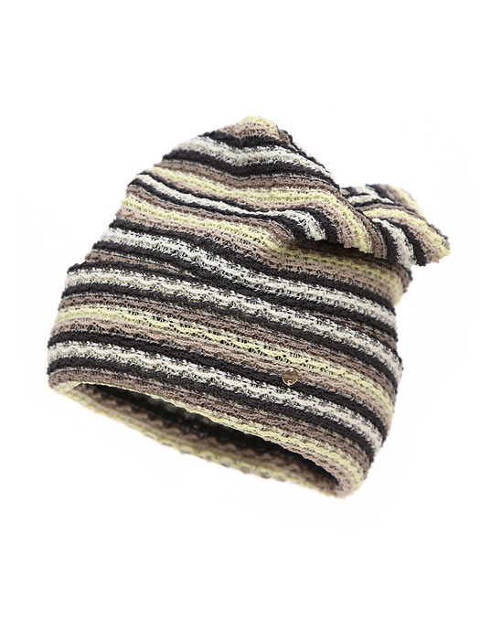 SQUARE NET BEANIE / STRIPE / LEMON BROWN