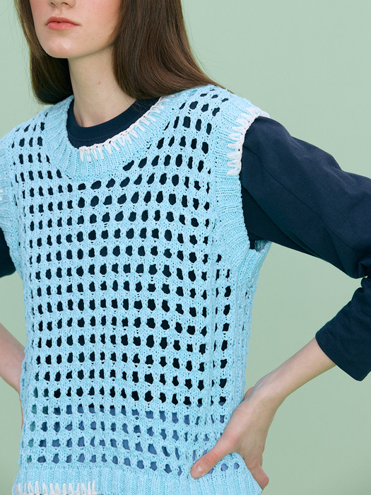 Net Knit Vest_SKY BLUE