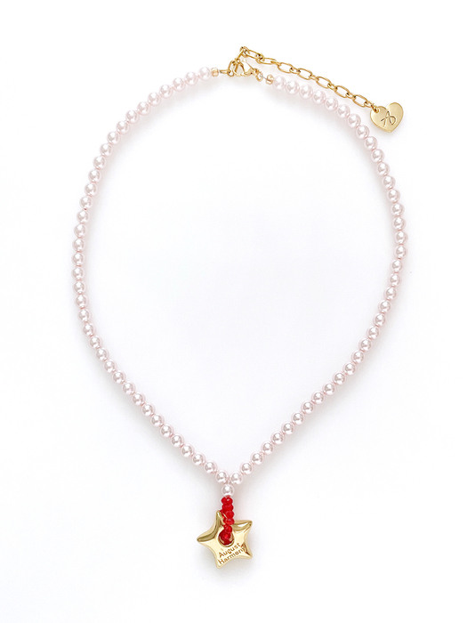 Good Vibe Star Pearl Necklace (Red)