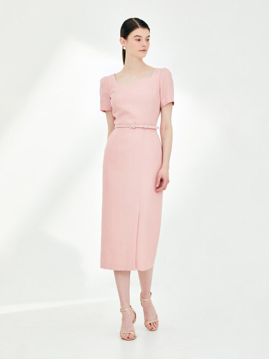 ROWAN Curved neck H-line dress (Salmon pink)