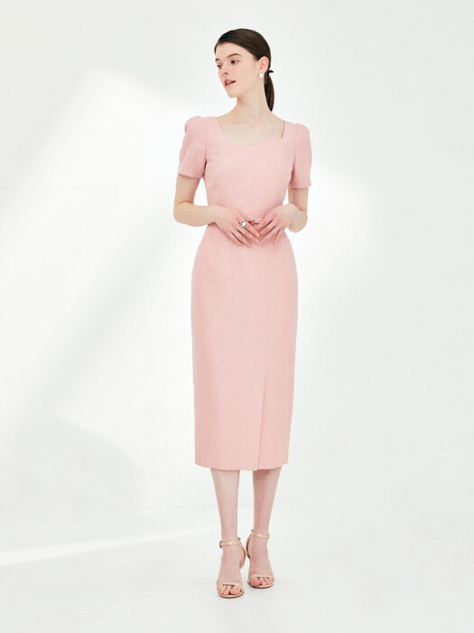 ROWAN Curved neck H-line dress (Salmon pink)