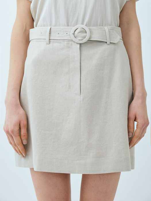 belted linen mini skirt_oatmeal