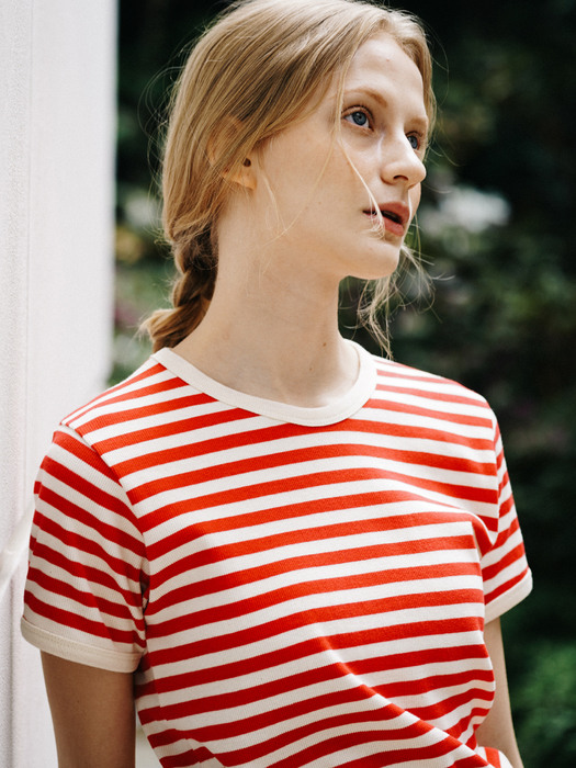 Stripe Round T-shirt - Red