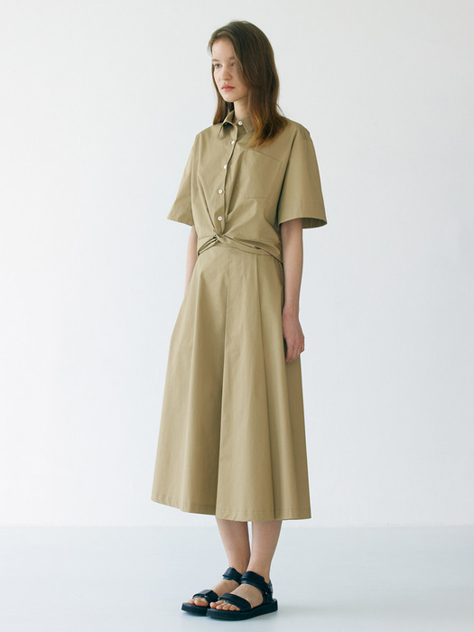 Cotton A-line skirt (beige)