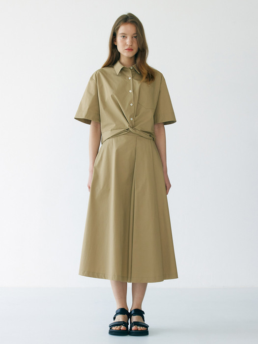 Cotton A-line skirt (beige)