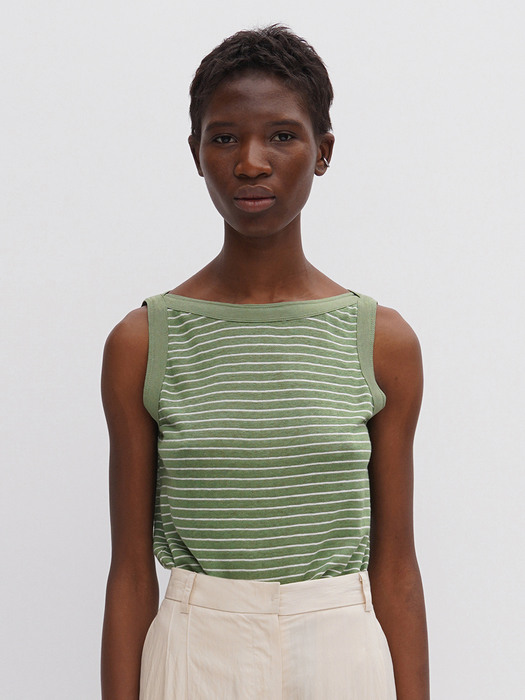 Linen Stripe Sleeveless Top - Olive