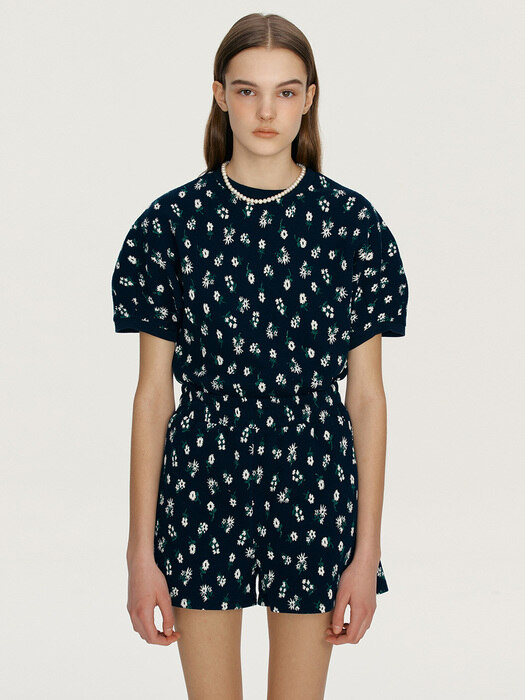 [SET]PAPOHAKU Floral jacquard T-shirt + Shorts (Navy)