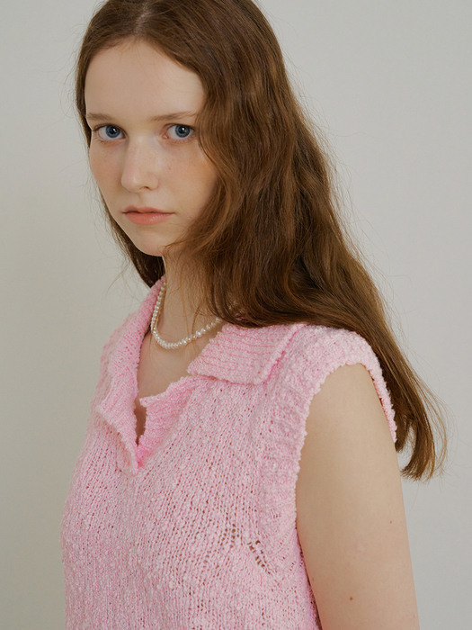 monts 1498 popcorn sleeveless knit top (pink)