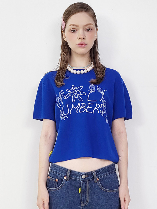 RECYCLE SHORT-SLEEVED CROPPED KNITWEAR_BLUE