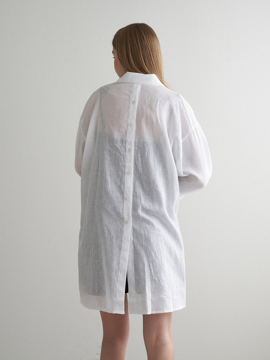 Back button linen long shirts - white