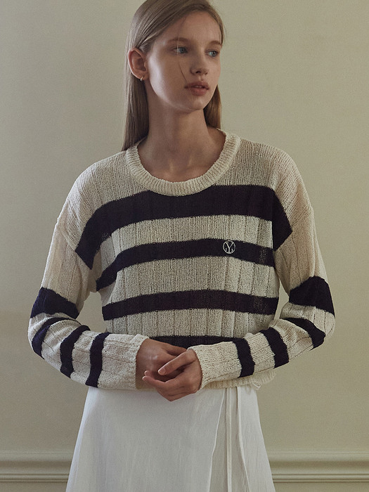 LONG SLEEVE STRIPE KNIT_NAVY