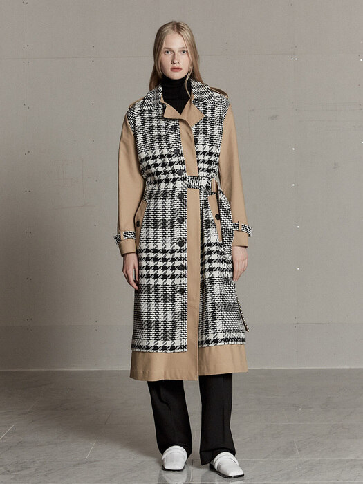 [Fabric From Italy] BERNARD Side Belt Trench Coat_Gingham Check