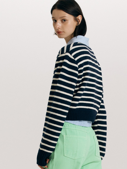 LIBERTY Stripe crop wool knit (Ivory/Navy)