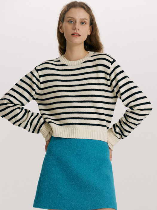 LIBERTY Stripe crop wool knit (Ivory/Navy)