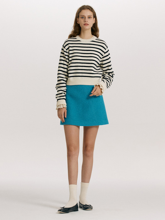 LIBERTY Stripe crop wool knit (Ivory/Navy)