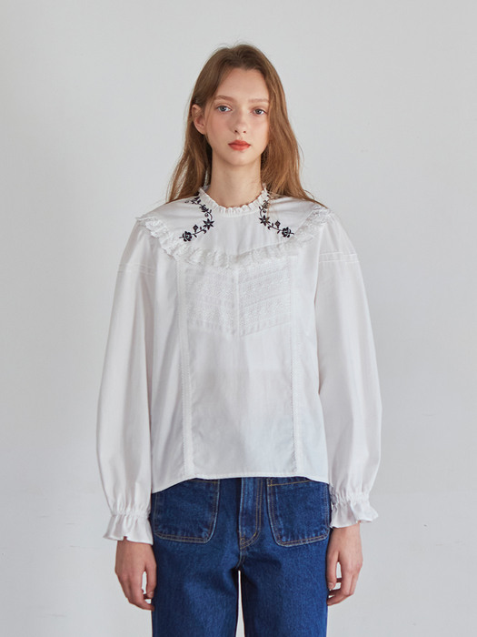 Black Flower Embroidered Lace Blouse