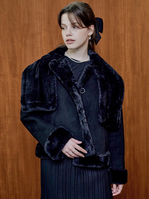 MET eco-fur cozy suede shearling mustang jacket black