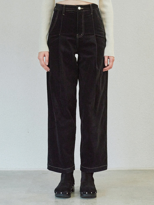 TUCK WIDE VELVET PANTS (black)