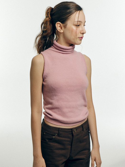 mock neck sleeveless knit top - pink