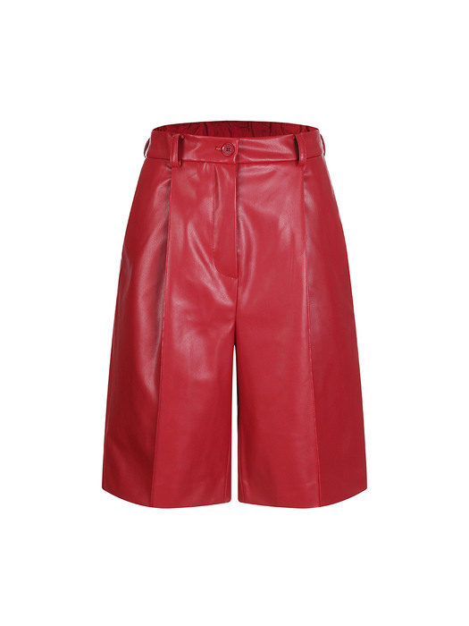  vegan leather culotte pants_red