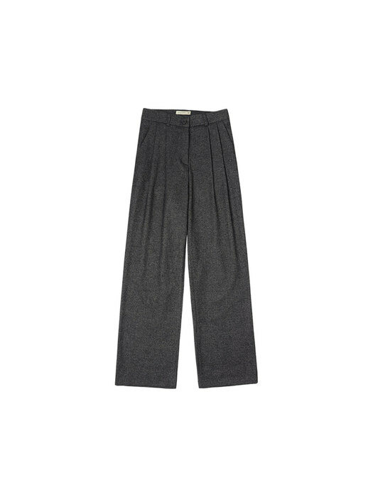 SIPT7061 wool two tuck wide slacks_Melange charcoal