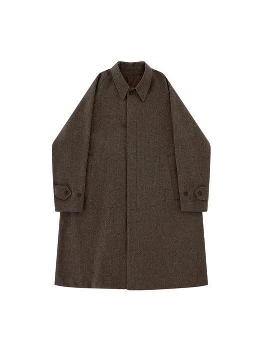 Tweed wool Balmacaan Coat (Brown)     