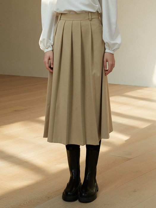 AD061 pleated skirt (beige)