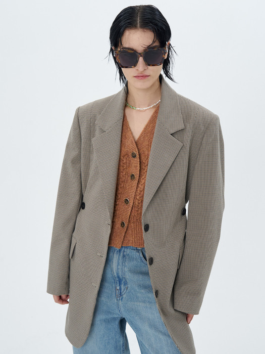 BELTED OVERSIZED LONG CHECK JACKET