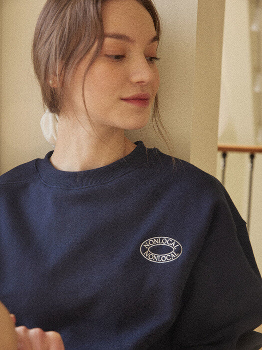 Logo Embroidery Crop Sweatshirt - Navy