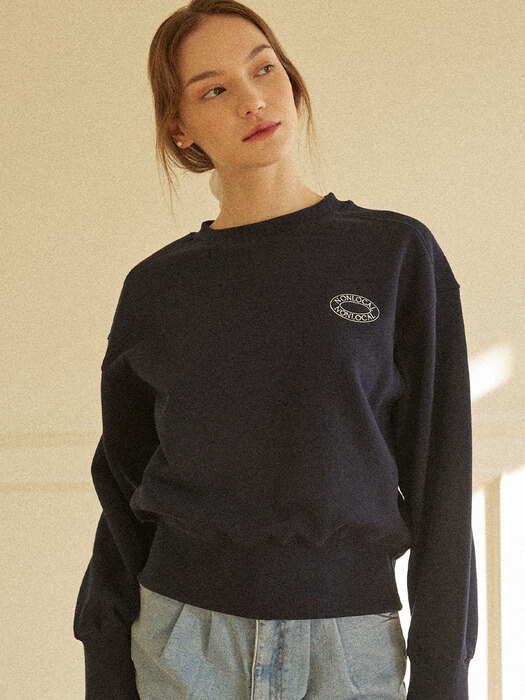 Logo Embroidery Crop Sweatshirt - Navy