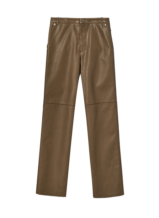 ECO-LEATHER STRAIGHT PANTS, BROWN
