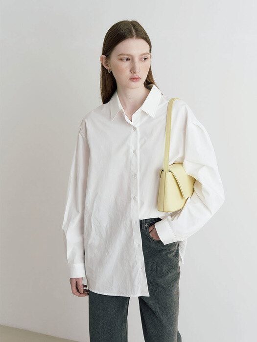 Basic daily loose fit puff shirts - white