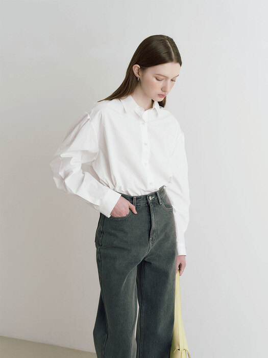 Basic daily loose fit puff shirts - white