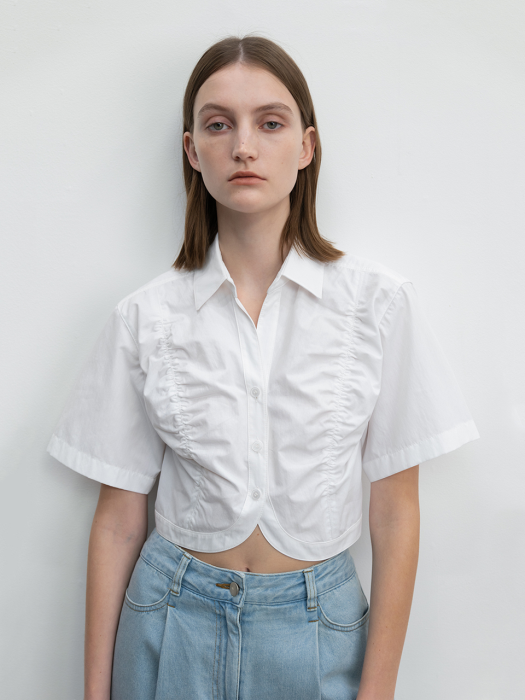 Crop Rounded Shirring Shirt White (JWBL3E903WT)