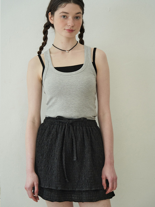 Crinkle Layered Ribbon Skirt (Black)