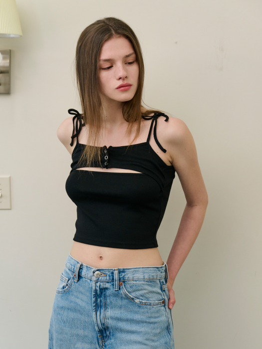 RIBBON LAYERED TANK TOP [BLACK]