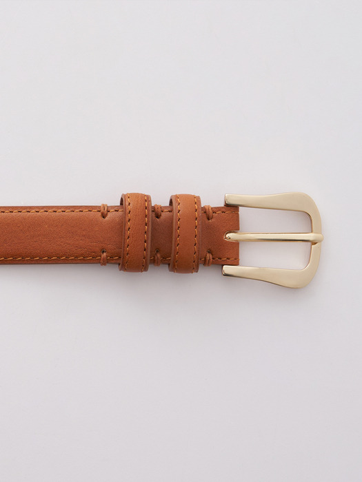 Vintage embo stitch leather belt_BROWN