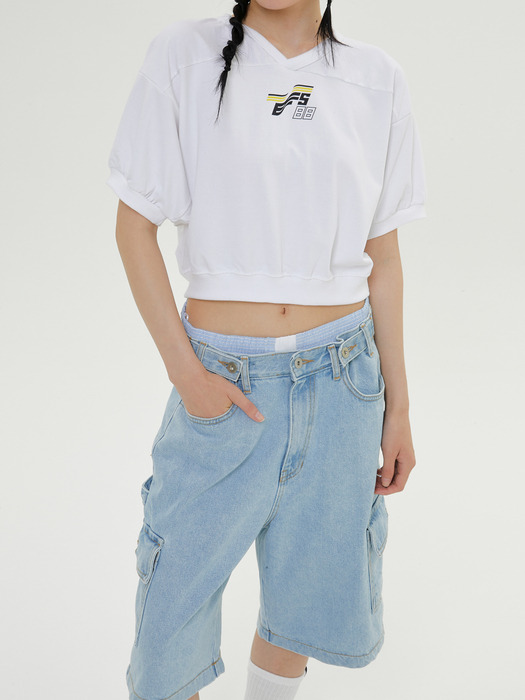  SPORTY CROPPED TEE,WHITH