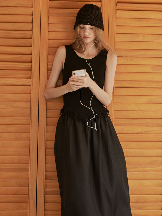 Shirring long skirt (2color)