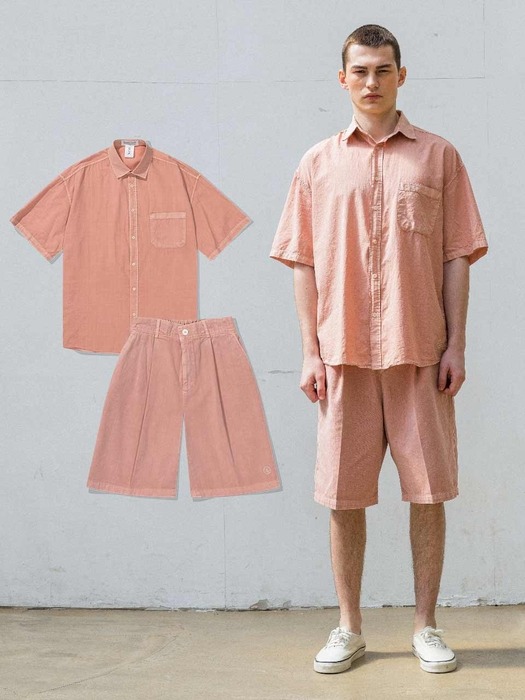 [셋업] AGP 피그먼트 컬러 하프 셔츠 & 팬츠 라이트 핑크