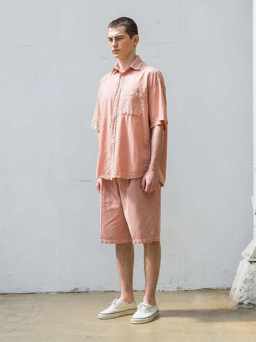 [셋업] AGP 피그먼트 컬러 하프 셔츠 & 팬츠 라이트 핑크