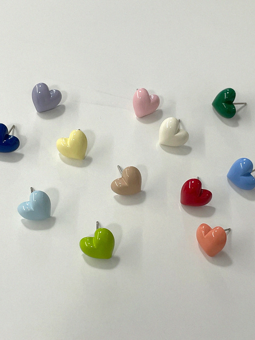 [SILVER 925 POST] PASTEL COLORFUL HEART EARRINGS (12colors) AE223034