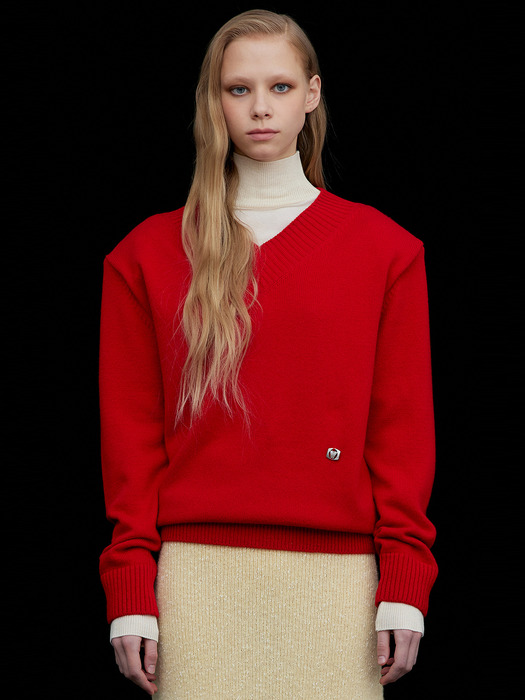 Classic V-neck Knit _Red