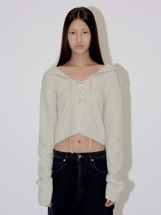 WOOL LACE UP HOODIE (oatmeal)