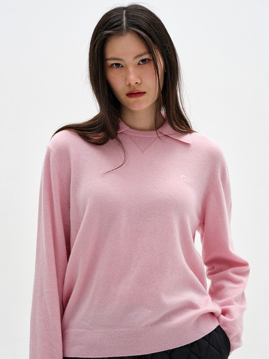 [23FW clove] Layered Collar Knit_Women (Pink)