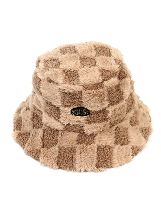 Check Fur Beige Bucket Hat 버킷햇