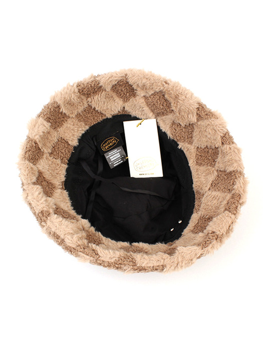 Check Fur Beige Bucket Hat 버킷햇